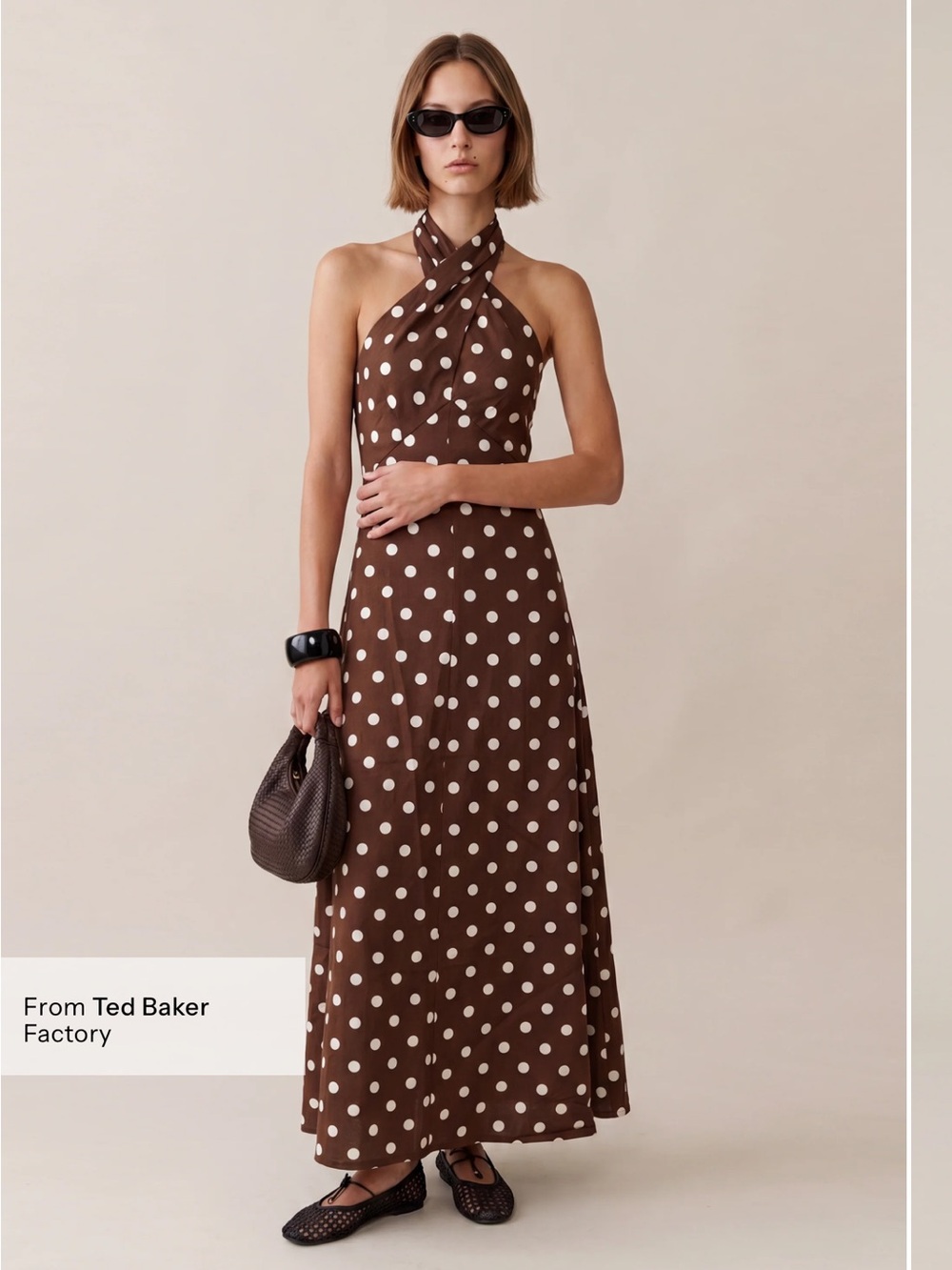 NWT Few Moda Noelle maxi dress size Small S brown polka dot halter maxi o.p.t